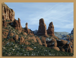 Red rocks of Sedona with snow